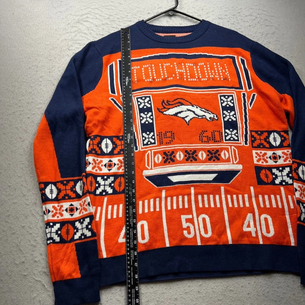 NFL Team Apparel Denver Broncos Light Up Ugly Christmas Sweater Mens L Orange